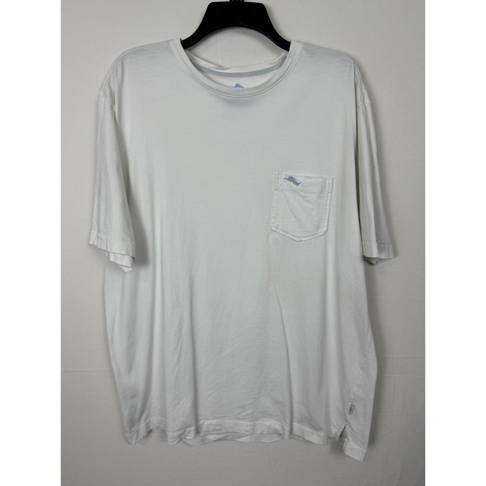Tommy Bahama Mens 100% Cotton T-Shirt Large White Pocket Marlin Relax Tee
